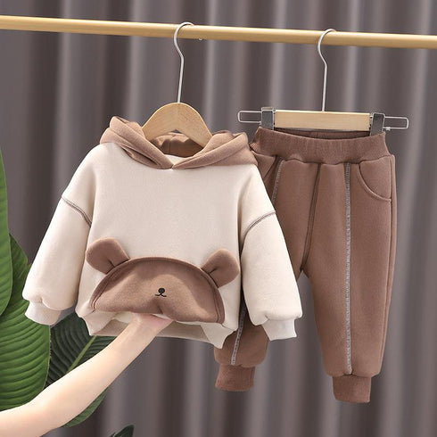 Winter children's hooded sweater suit two-piece set