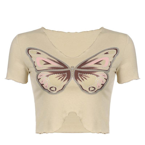 V-neck Butterfly Print T-shirt