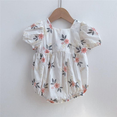 Jacquard Bubble Sleeve Creeper Jumpsuit