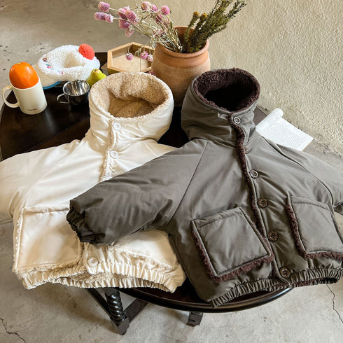 Children's cotton-padded jacket with velvet padded hooded cotton-padded jacket