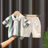 Children's flip shirt striped t-shirt shorts two-piece fashion
