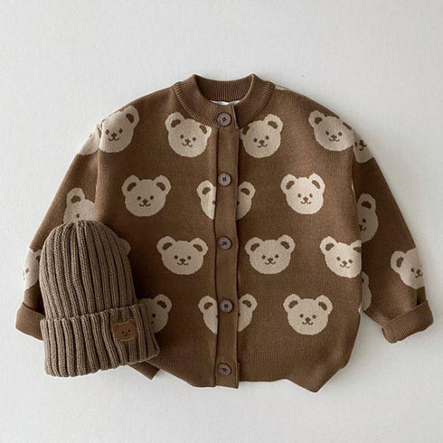 Autumn Winter Bear Sweater Coat Cartoon Crewneck Knitted Cardigan