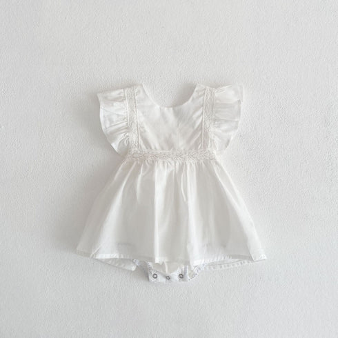 Cotton lace cutout fly sleeve strap sweet ha skirt jumpsuit