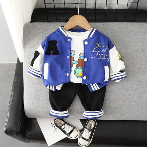 Spring and Autumn Boys Sports Baseball Suit Two-Piece Set