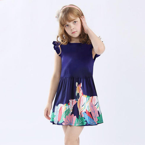 Summer New 2022 Girls Cotton Printed Dress Girls Fly Sleeve Dress