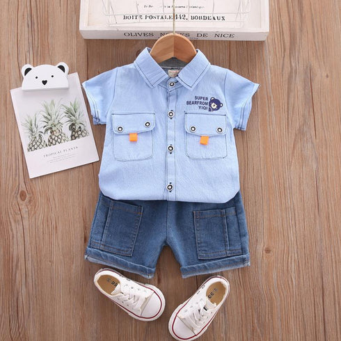 Children's Bear Pocket Shirt Jeans Set