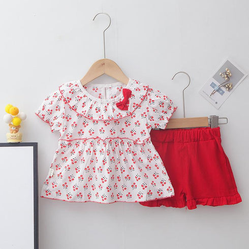 Summer girl children's short-sleeved shorts two-piece set