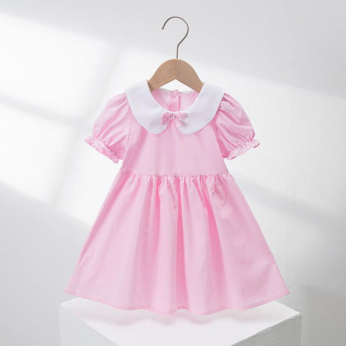 Girl's Doll Neck Dress Summer Bubble Sleeve Macaroon Princess Dress