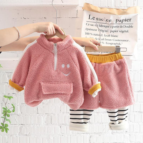 Girls plus velvet suit winter warm two-piece set
