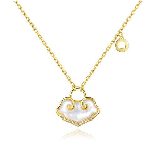 Sterling Silver Necklace Retro Ping An Lock Fritillaria Necklace Chain