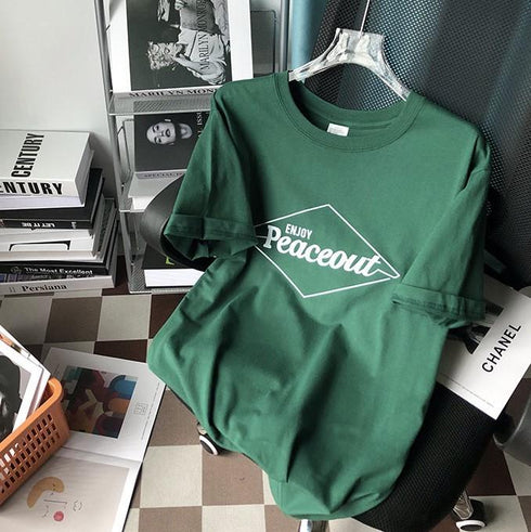 Summer Couple Solid Letter Loose Short Sleeve T-shirt