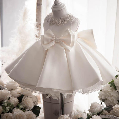 Girl's Pearl Doll Neck Dress Princess Dress Wedding Dress Paggy Dress