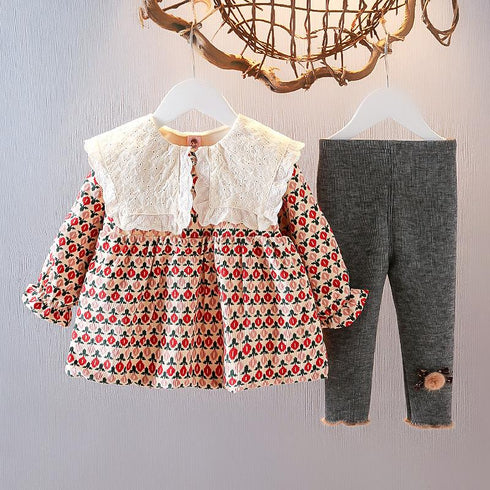 Girl's Floral Top Two-Piece Set