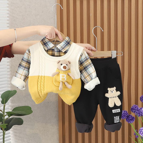 Winter boys shirt long sleeve set three-piece set