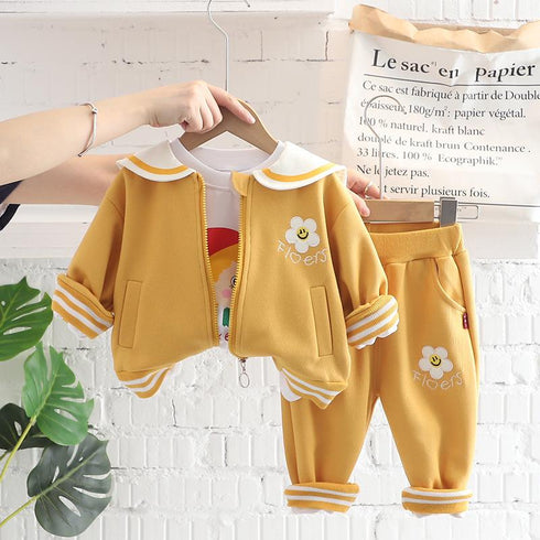 Huahua Casual Lapel Cardigan Three Piece Zipper Shirt Long Sleeve Suit