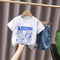 Boys summer suit short sleeve denim shorts two-piece set