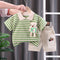 Lapel Stripe Short Sleeve Suit Pocket Doll Bear Shorts Two Piece Set
