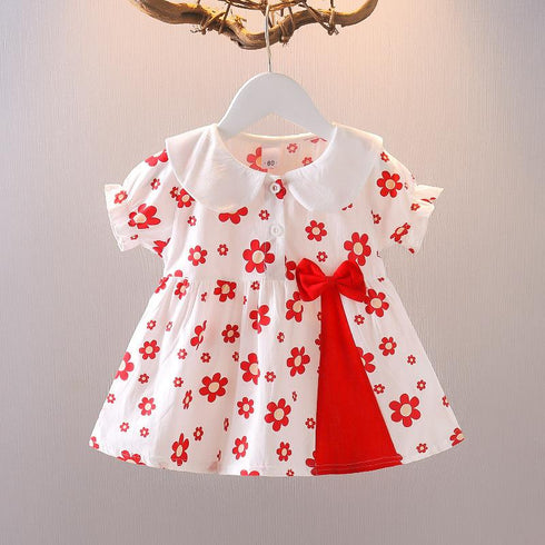 Summer Short Sleeve Bow Baby Girl Dress Girl Floral Princess Dress