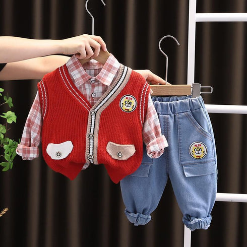 Boy sweater waistcoat cardigan set of three