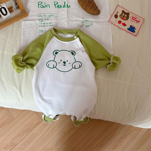 Printed bear plus velvet climbing suit cartoon fashion conjoined climbing suit