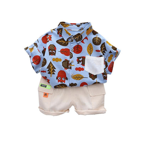 Summer Boys Short Sleeve Shorts Two-Piece Set