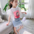 Girl's Summer Unicorn Top Tassel Denim Dress Set