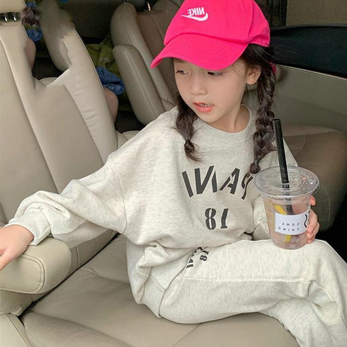 Girls' Spring Letter Print Casual Comfort Suit