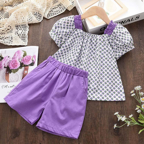 Girls Summer Two-Piece Short Sleeve Shorts Set