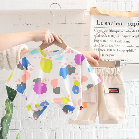 All Over Print Thin Short Sleeved Shorts Two-piece Set