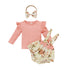 Cotton Pit Strip Long Sleeve Top + Suspender Skirt Set
