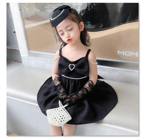 Summer Girls Suspender Dress Foreign Style Princess Unkempt Dress Girl Black Dress Dress