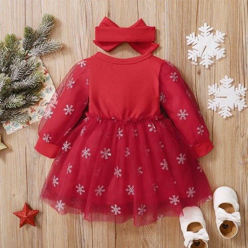 Christmas printed red long sleeve mesh skirt headscarf