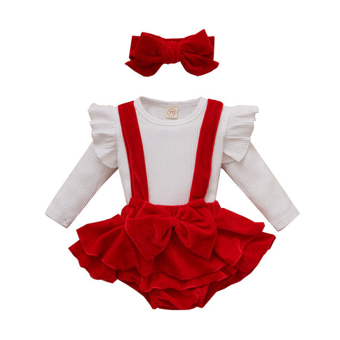 Christmas Velvet Braces Dress Set