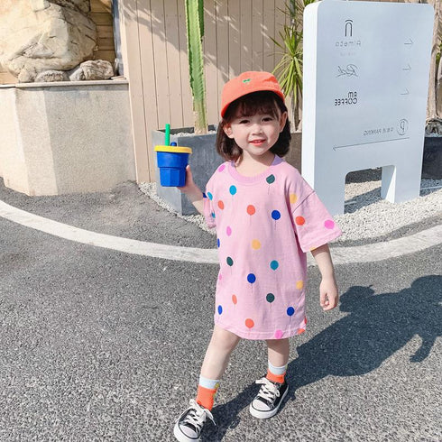 Girl's Summer Color Balloon Long Tee Dress