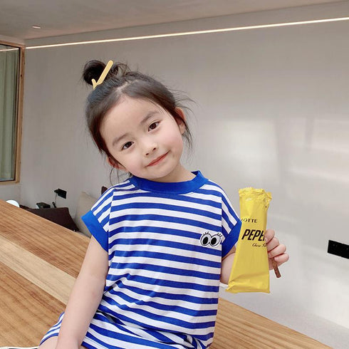 Little Girl's Medium Long Foreign Style Short Sleeve T-shirt