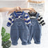 Spring and Autumn Boys Denim Straps Two-Piece Set