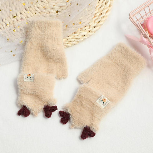 Elk horn gloves cycling cold plus velvet writing half finger flip gloves