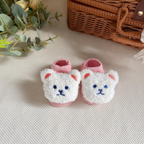 Baby boat socks spring and autumn bear children's anti-skid floor socks anti-heel newborn baby socks (two pairs)