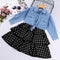 Girls Spring and Autumn Long Sleeve Denim Jacket Sling Skirt Two-Piece Set