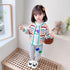 Round Neck Color Striped Cardigan Long Sleeve Three Piece Set Baby Girls Sports Pants Set