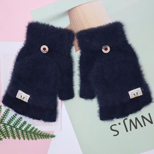 Simple half-finger flip writing cycling warm gloves