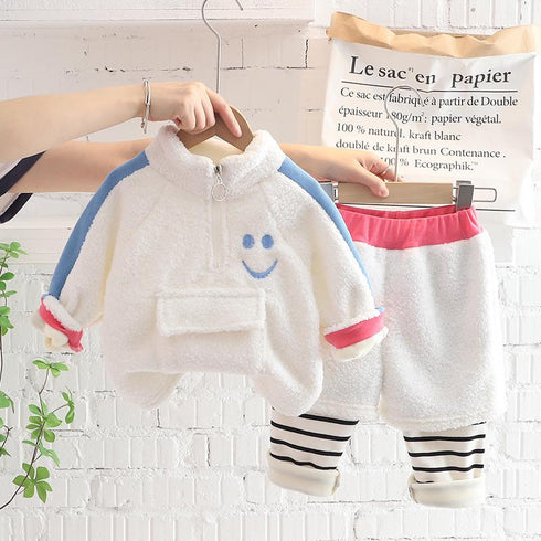 Girls plus velvet suit winter warm two-piece set