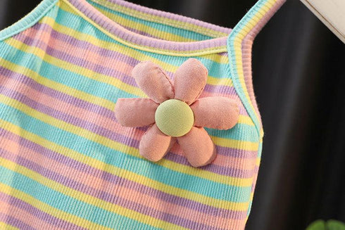 Baby Vest Set Summer Thin Suspender + Bud Pants Two Piece Set