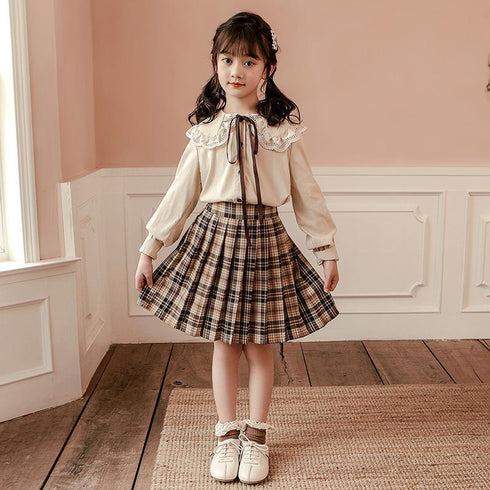 Girls Fall Pleated Skirt Set
