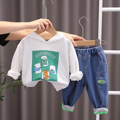 Spring and Autumn Boys Cartoon Long Sleeve Hoodie Two-Piece Set