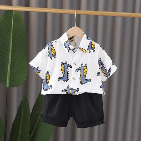 Boys summer suit short-sleeved shirt and shorts two-piece set