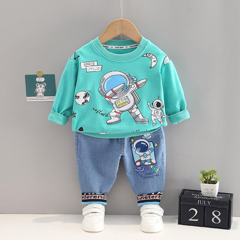 Spring and Autumn Boys Crewneck Long Sleeve Suit
