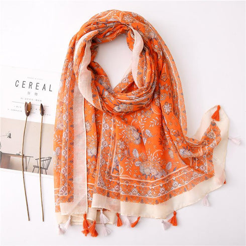 Small Fresh Cotton and Hemp Scarf Bohemian Printed Scarf