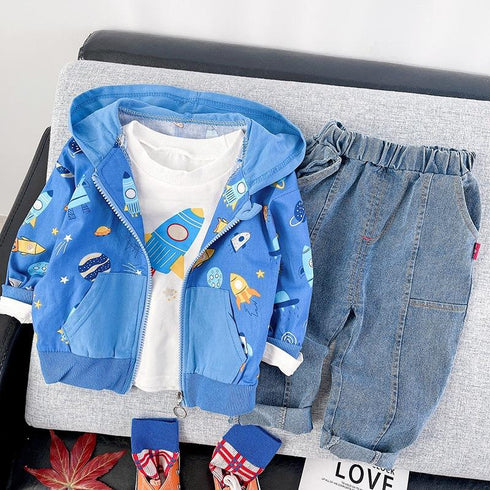 Boys spring and autumn suit set of three