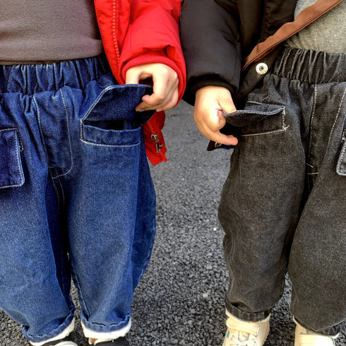 Children's Cashmere Thickened Denim Pants Baby Casual Loose Jeans